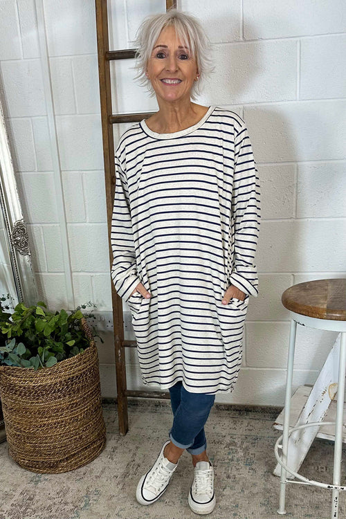 Unity Stripe Cotton Tunic Navy - Image 1