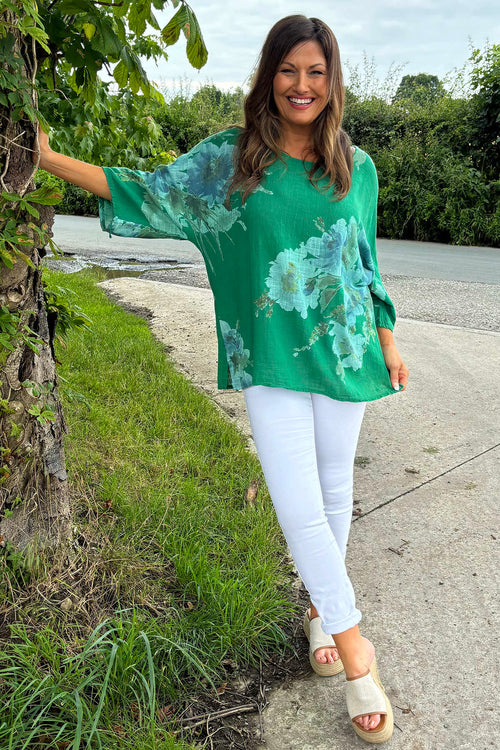 Alba Floral Print Top Emerald