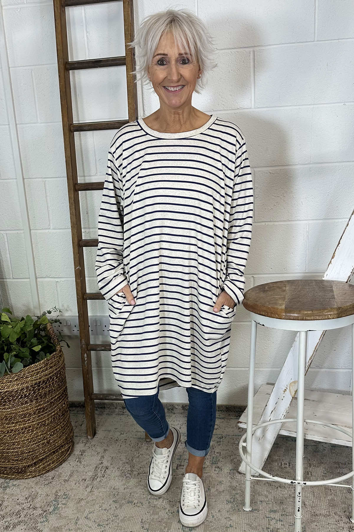 Unity Stripe Cotton Tunic Navy