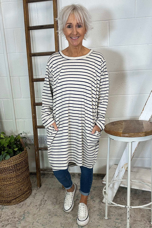 Unity Stripe Cotton Tunic Navy - Image 2