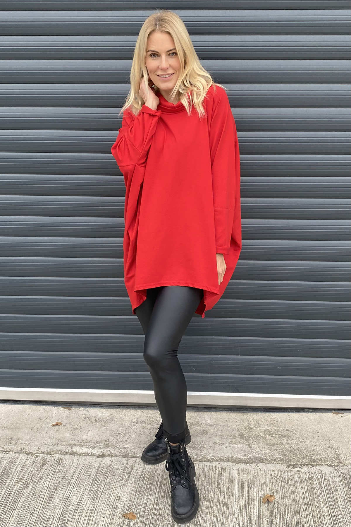 Catalina Cowl Neck Cotton Top Red