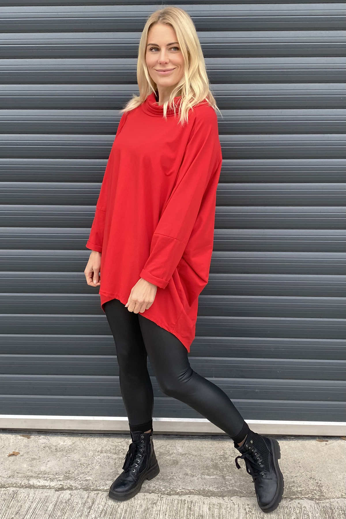 Catalina Cowl Neck Cotton Top Red