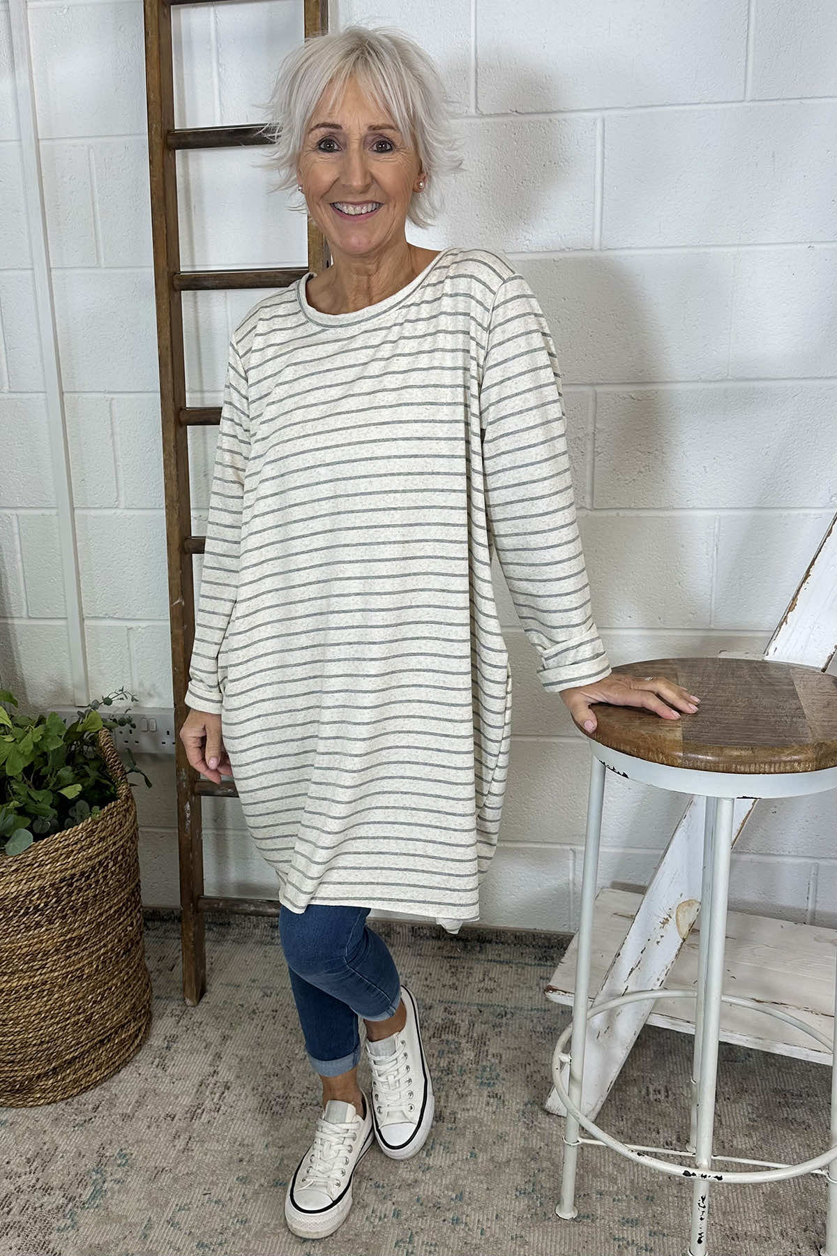 Unity Stripe Cotton Tunic Grey