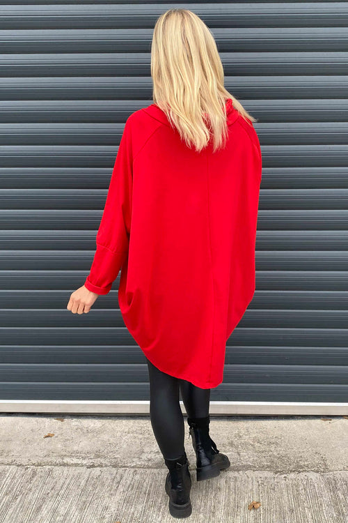 Catalina Cowl Neck Cotton Top Red - Image 4