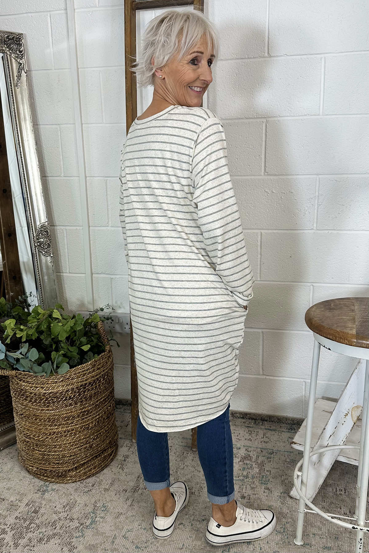 Unity Stripe Cotton Tunic Grey