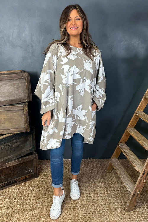 Connie Floral Print Cord Oversized Top Mocha