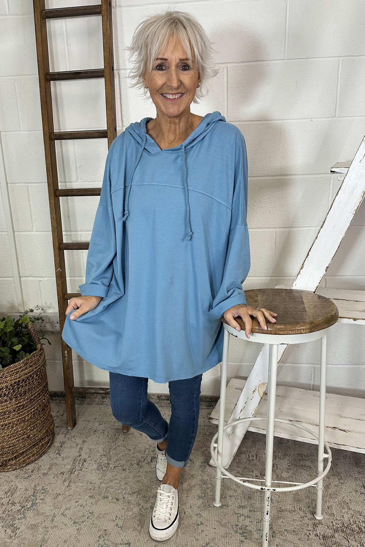 Isla Hooded Cotton Top Blue