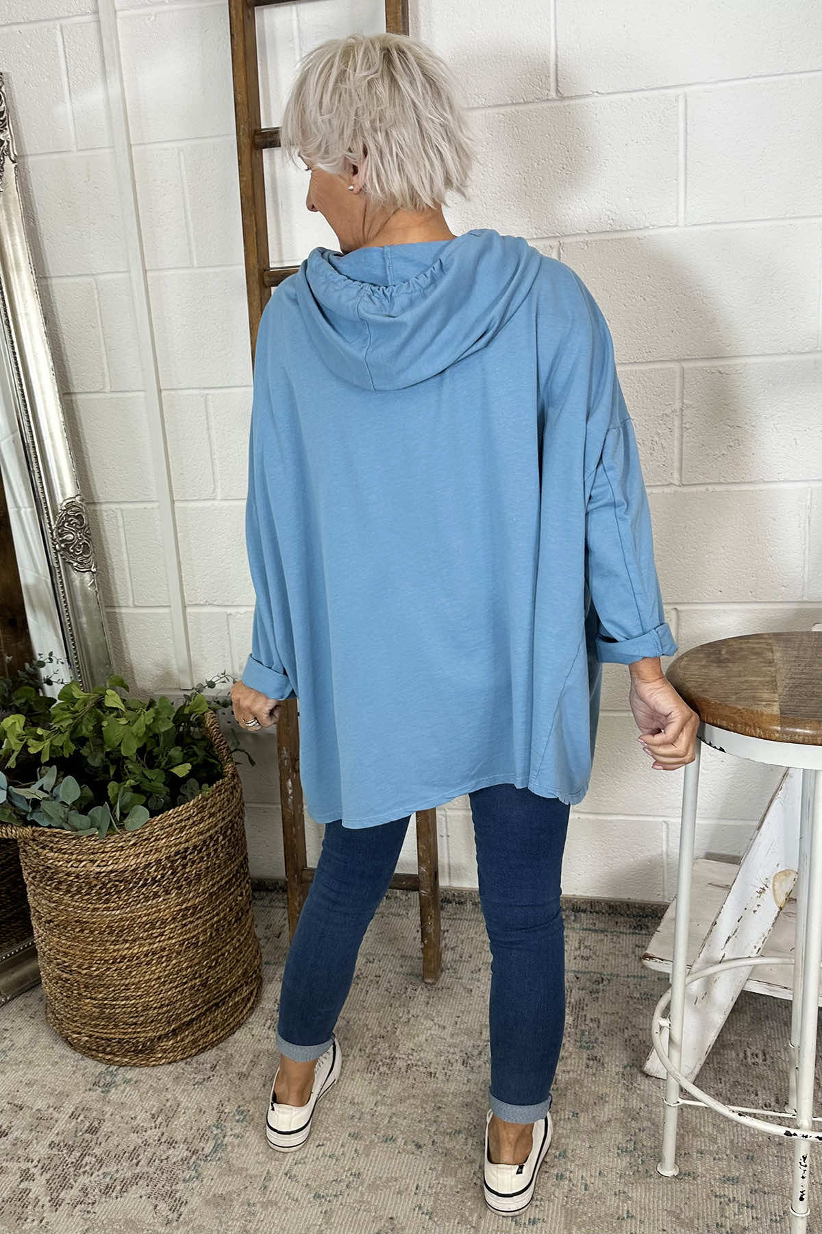 Isla Hooded Cotton Top Blue