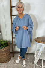 Isla Hooded Cotton Top Blue Grey Blue Grey - Isla Hooded Cotton Top Blue Grey