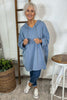 Isla Hooded Cotton Top Blue Grey