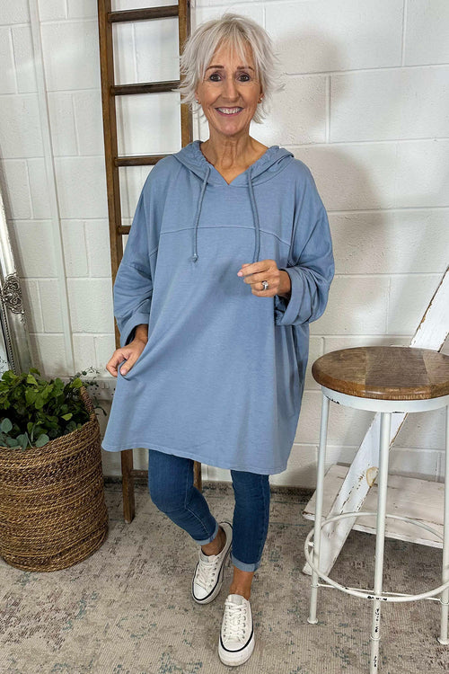 Isla Hooded Cotton Top Blue Grey - Image 3