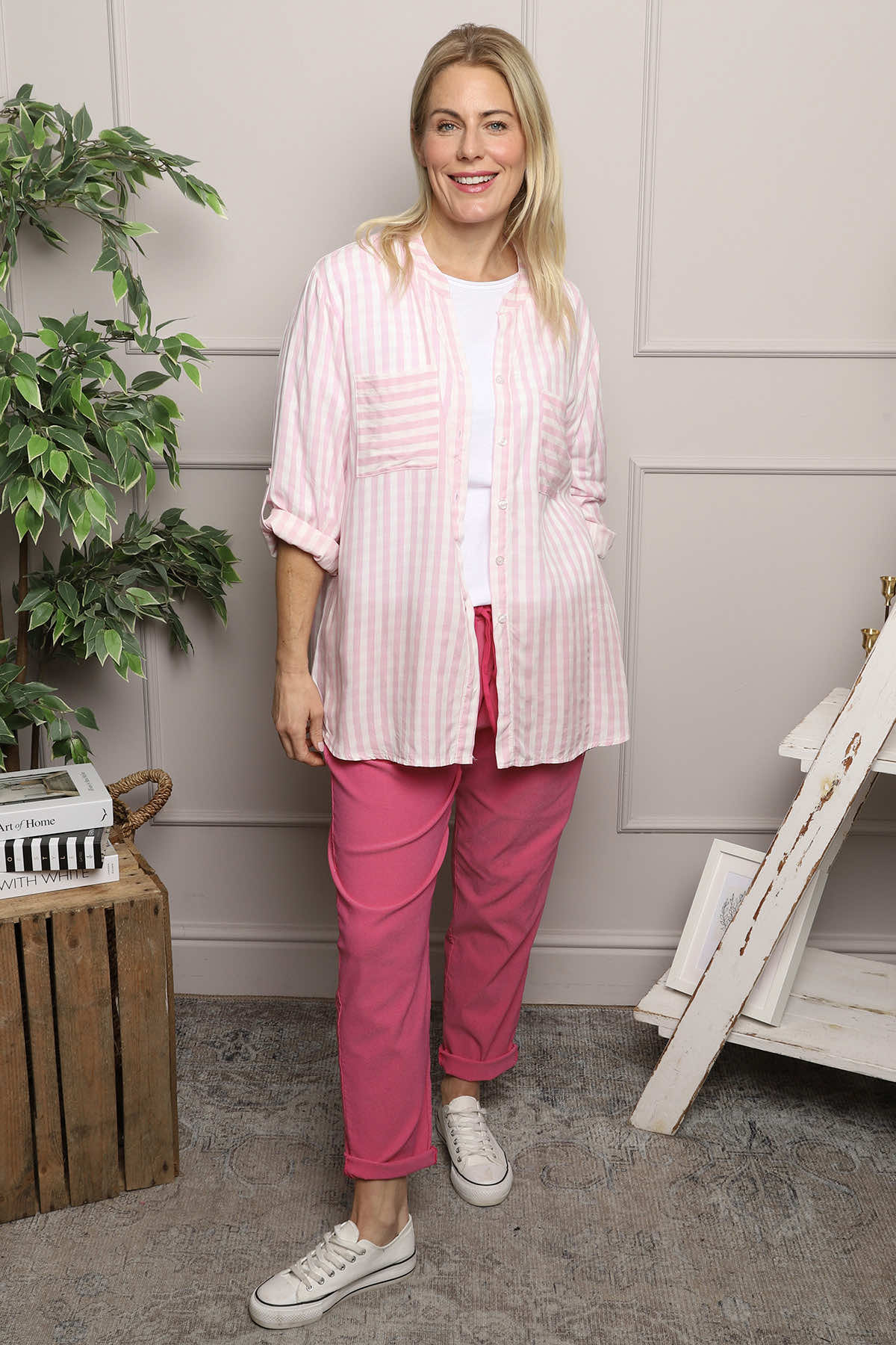 Jaynie Gingham Tie Front Shirt Pink