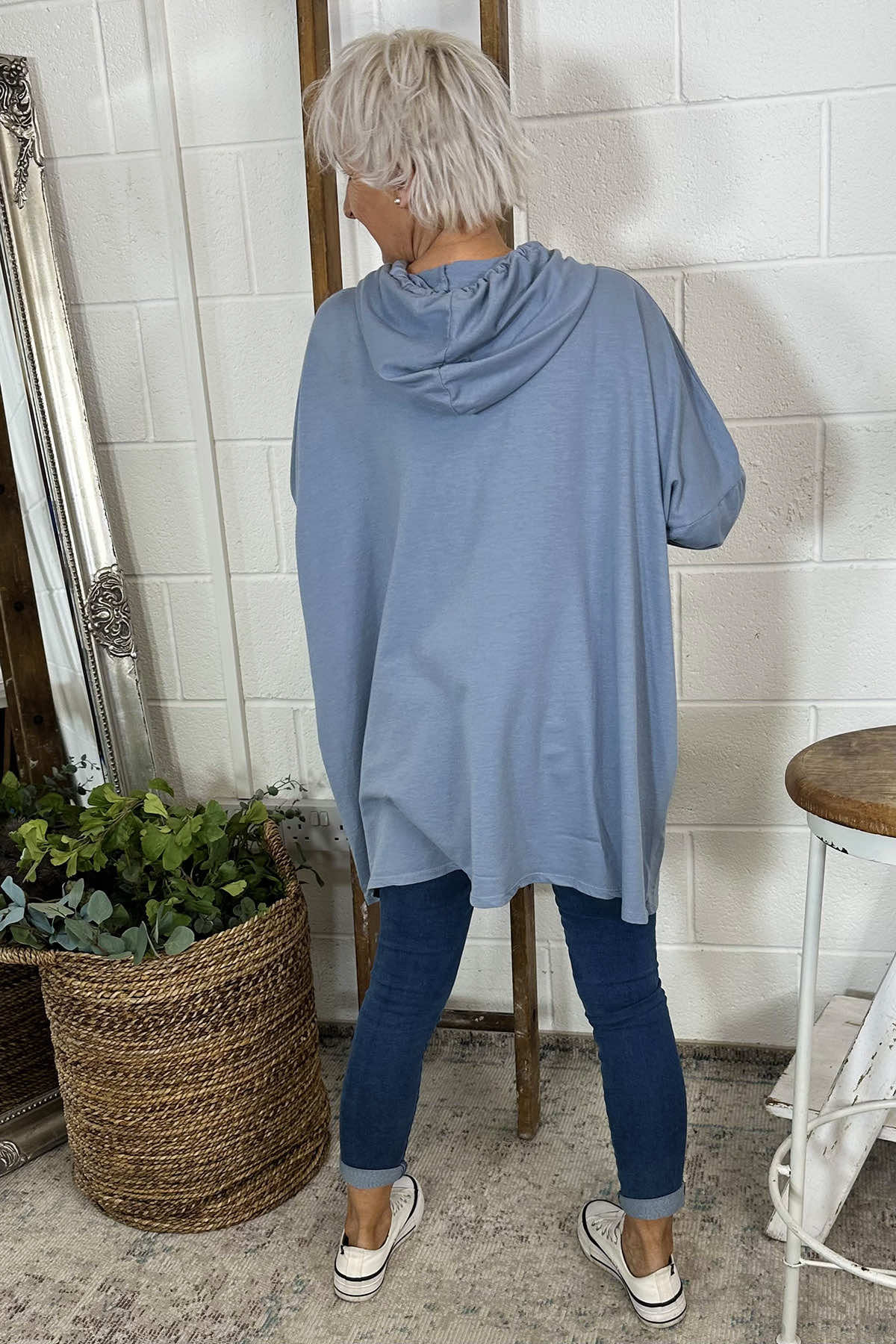 Isla Hooded Cotton Top Blue Grey