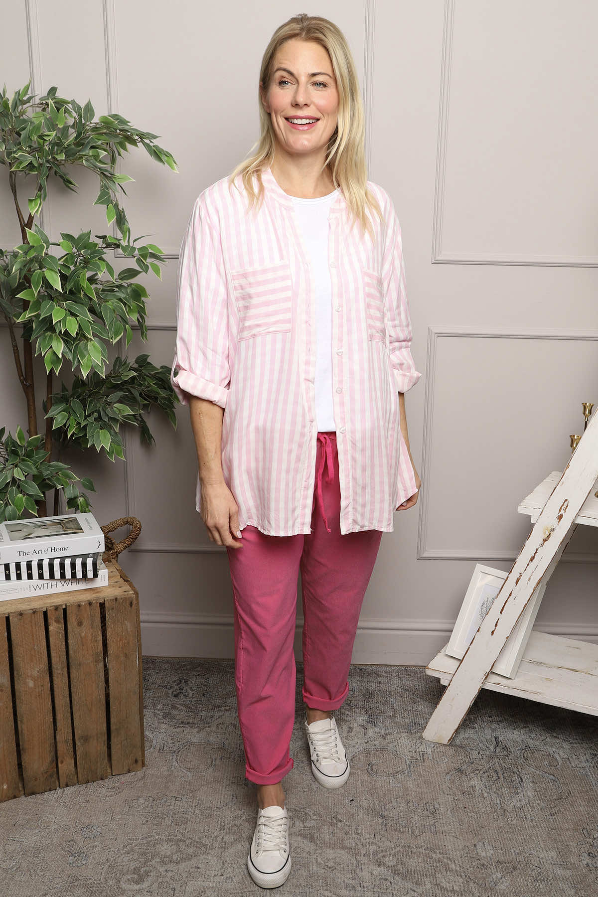 Jaynie Gingham Tie Front Shirt Pink