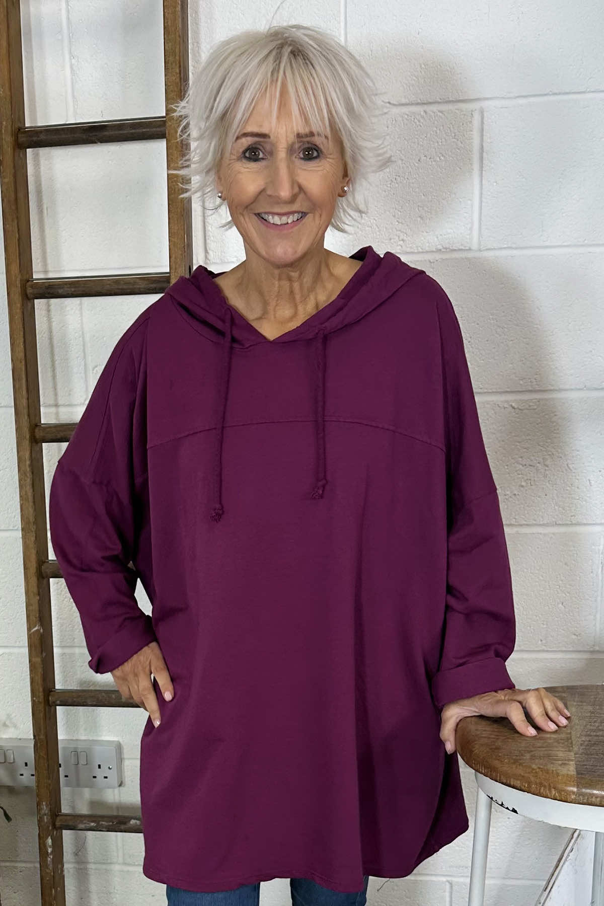 Isla Hooded Cotton Top Purple