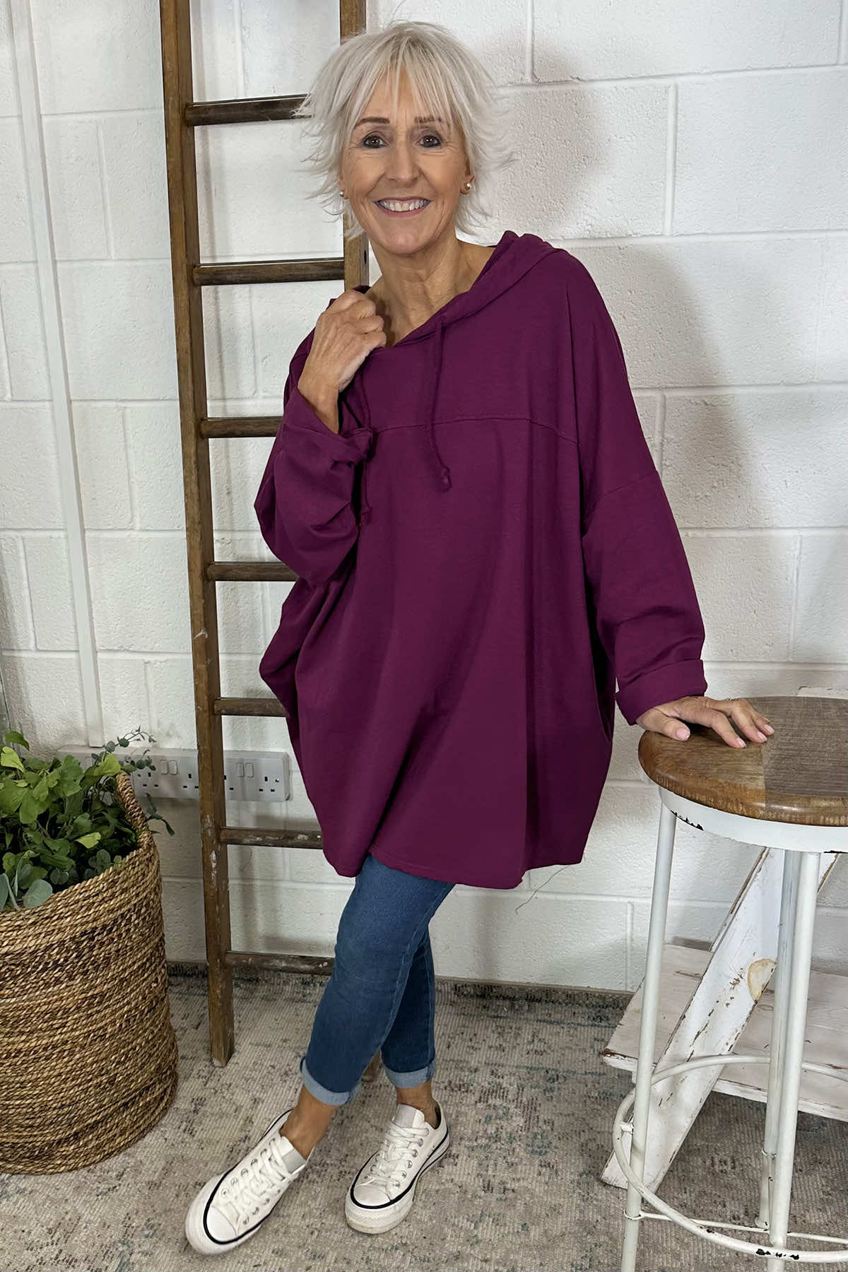 Isla Hooded Cotton Top Purple