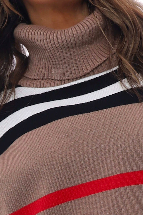 Madrid Stripe Polo Neck Jumper Camel - Image 4