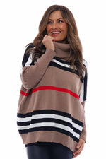 Madrid Stripe Polo Neck Jumper Camel Camel - Madrid Stripe Polo Neck Jumper Camel