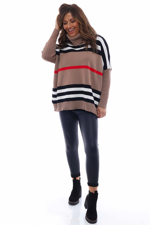 Madrid Stripe Polo Neck Jumper Camel - Image 5