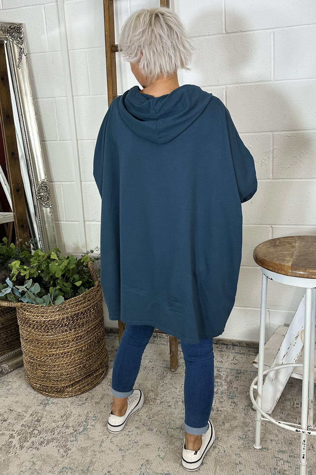 Isla Hooded Cotton Top Dark Blue