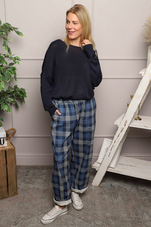 Kirri Check Trousers Navy - Image 1