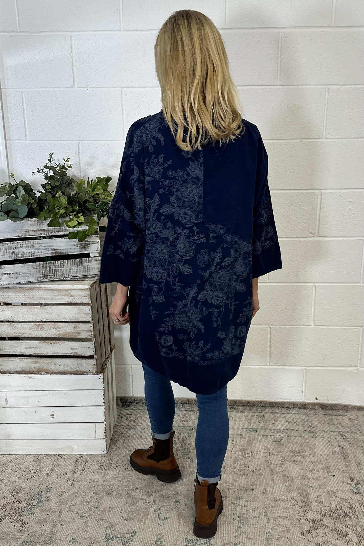 Arlenna Print Cotton Top Navy