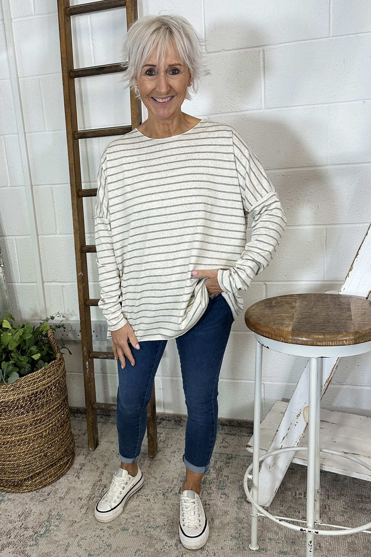 Tatum Stripe Cotton Top Grey