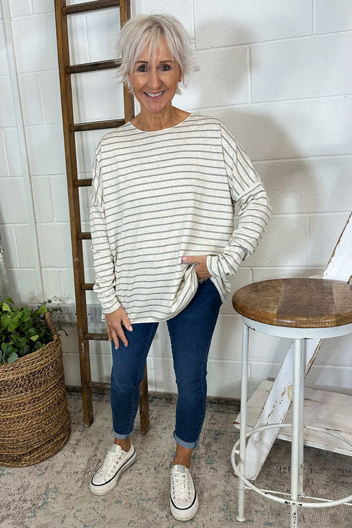 Tatum Stripe Cotton Top Grey - Image 3