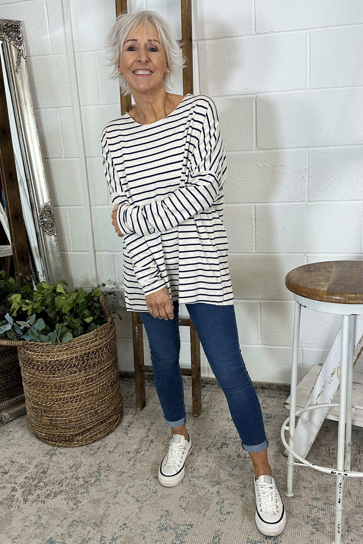 Tatum Stripe Cotton Top Navy