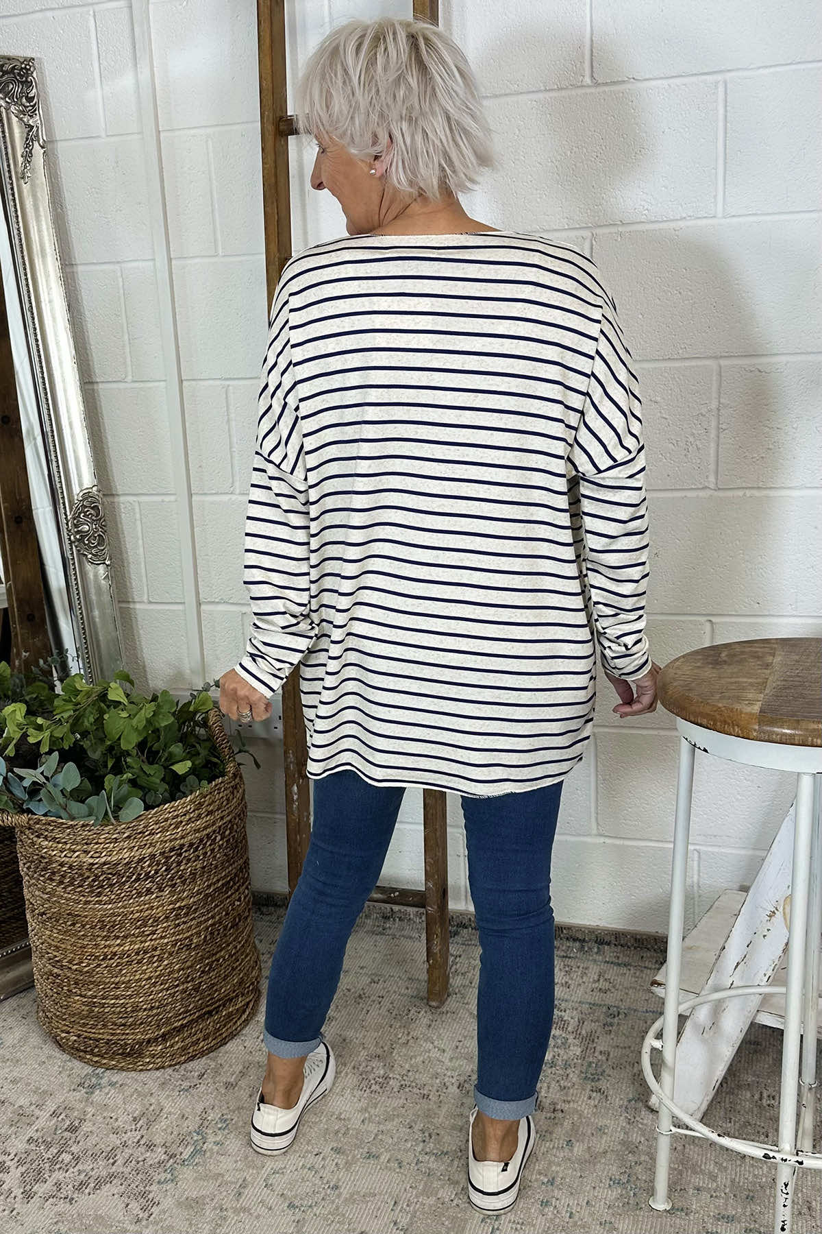 Tatum Stripe Cotton Top Navy