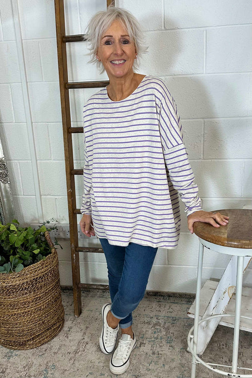 Tatum Stripe Cotton Top Purple - Image 1