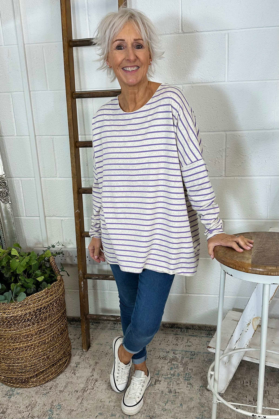 Tatum Stripe Cotton Top Purple