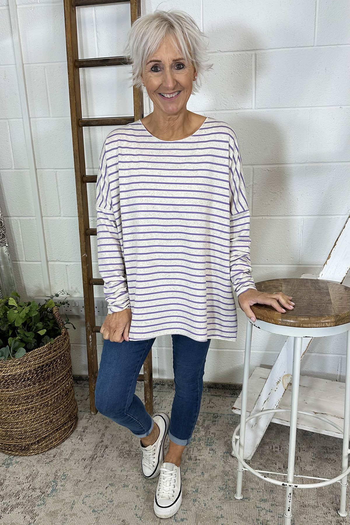 Tatum Stripe Cotton Top Purple