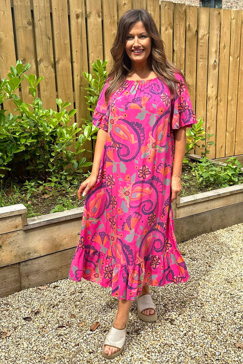 Carmel Floral Print Dress Fuchsia