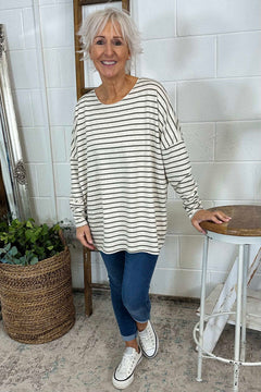 Tatum Stripe Cotton Top Khaki