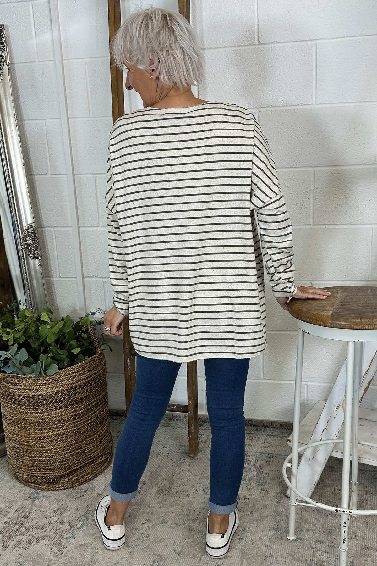 Tatum Stripe Cotton Top Khaki