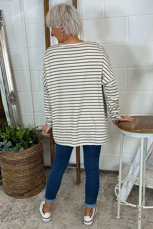 Tatum Stripe Cotton Top Khaki - Image 4