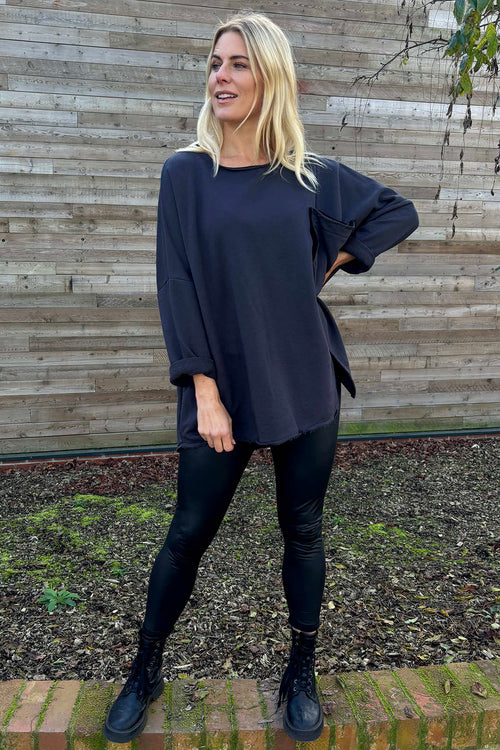 Lottie Pocket Cotton Top Charcoal