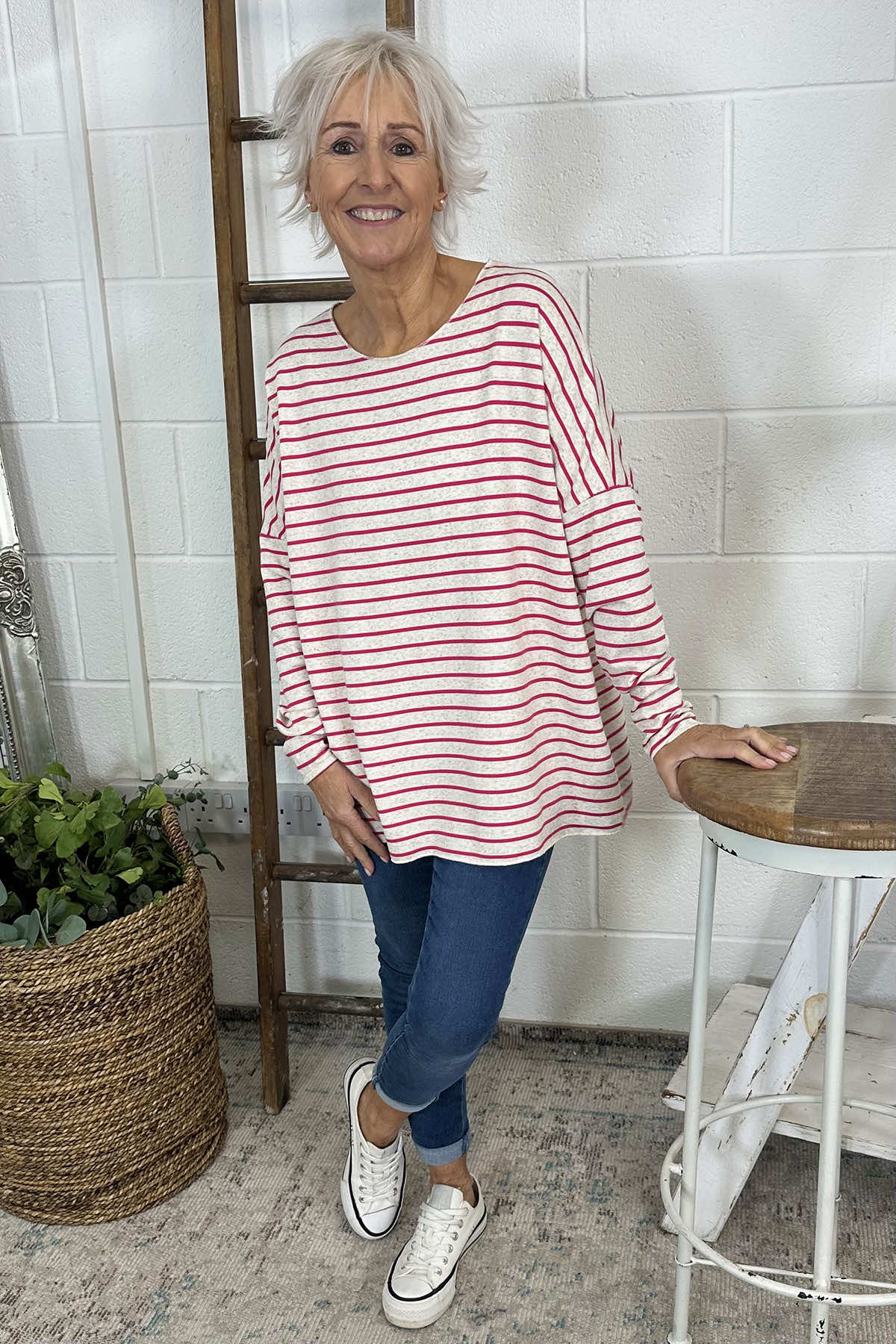 Tatum Stripe Cotton Top Fuchsia