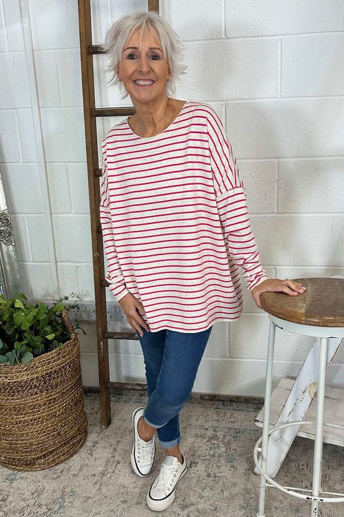 Tatum Stripe Cotton Top Fuchsia - Image 2