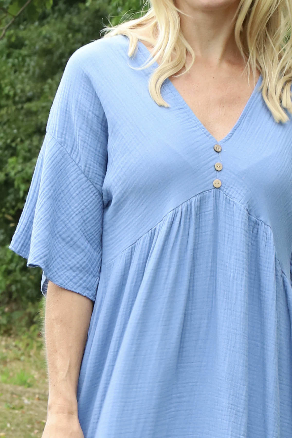 Alessandra Crinkle Cotton Dress Blue