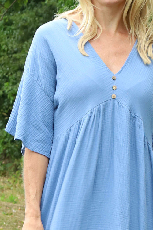 Alessandra Crinkle Cotton Dress Blue - Image 3