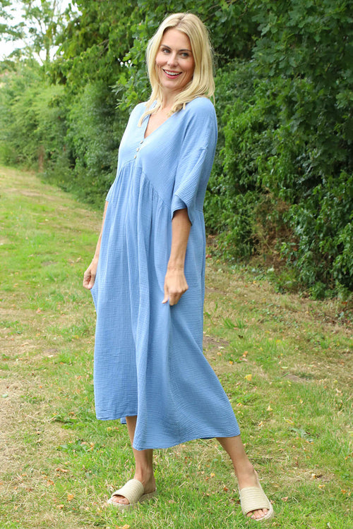 Alessandra Crinkle Cotton Dress Blue - Image 2