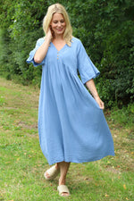 Alessandra Crinkle Cotton Dress Blue Blue - Alessandra Crinkle Cotton Dress Blue