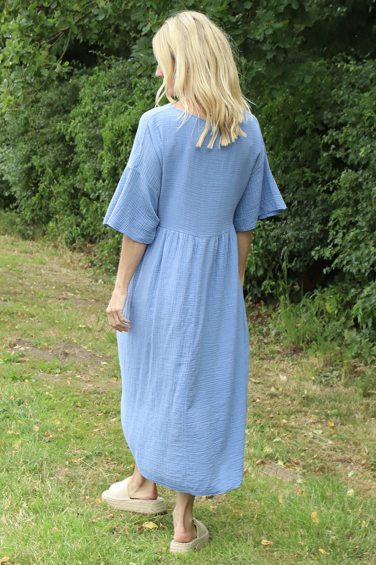 Alessandra Crinkle Cotton Dress Blue