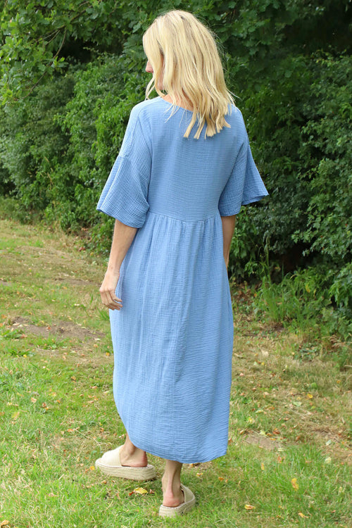 Alessandra Crinkle Cotton Dress Blue - Image 4