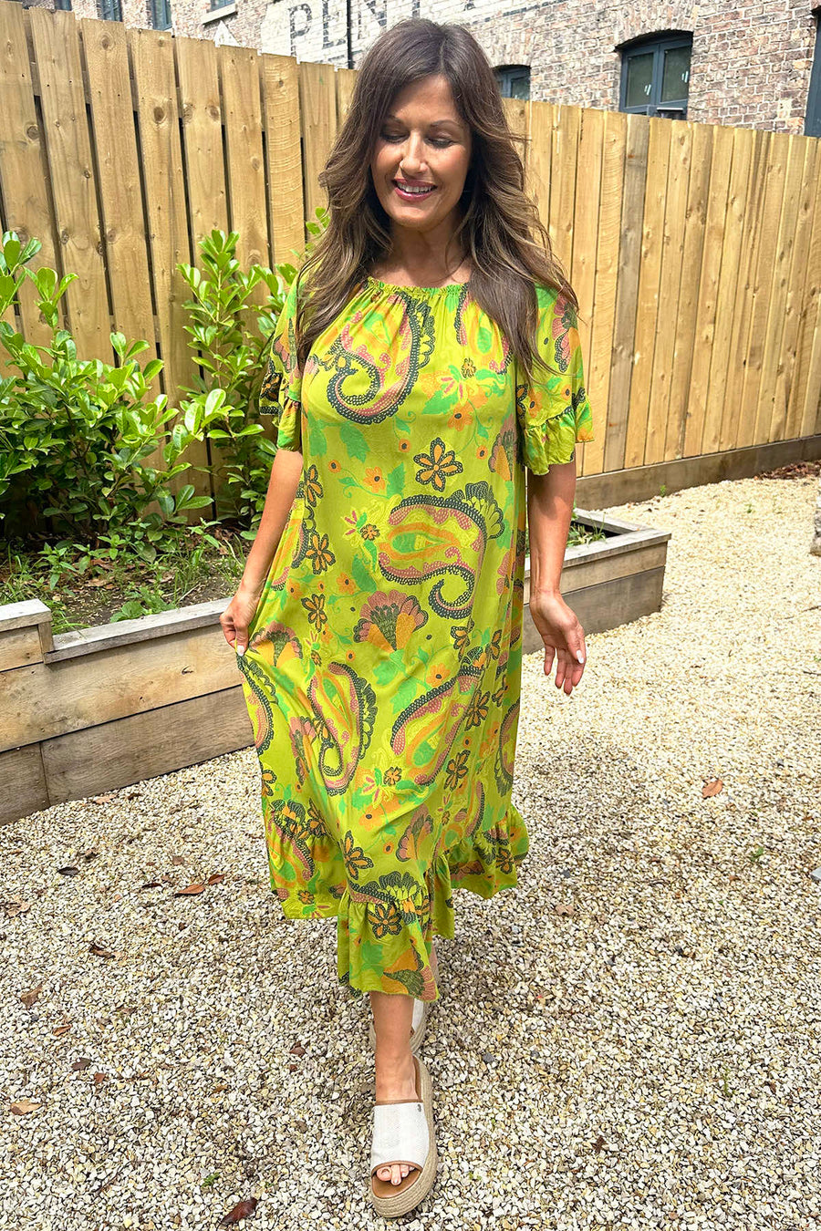 Carmel Floral Print Dress Lime