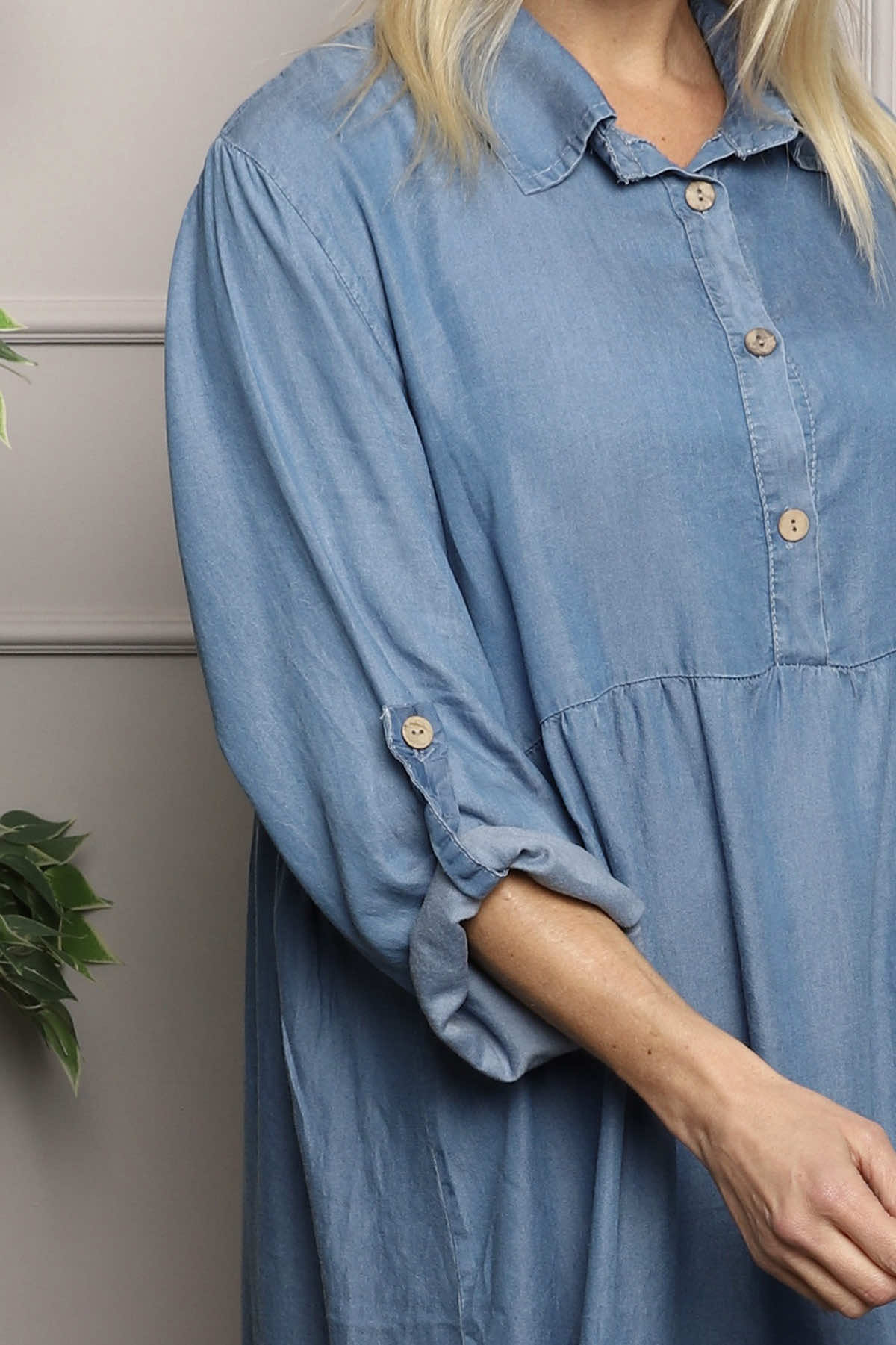 Bronwyn Denim Button Tunic Mid Denim