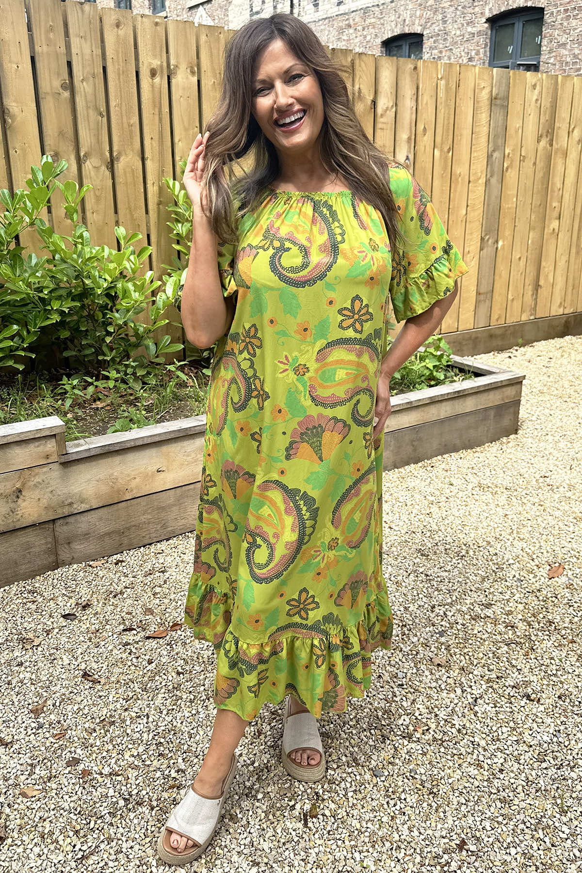 Carmel Floral Print Dress Lime