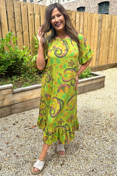 Carmel Floral Print Dress Lime - Image 3